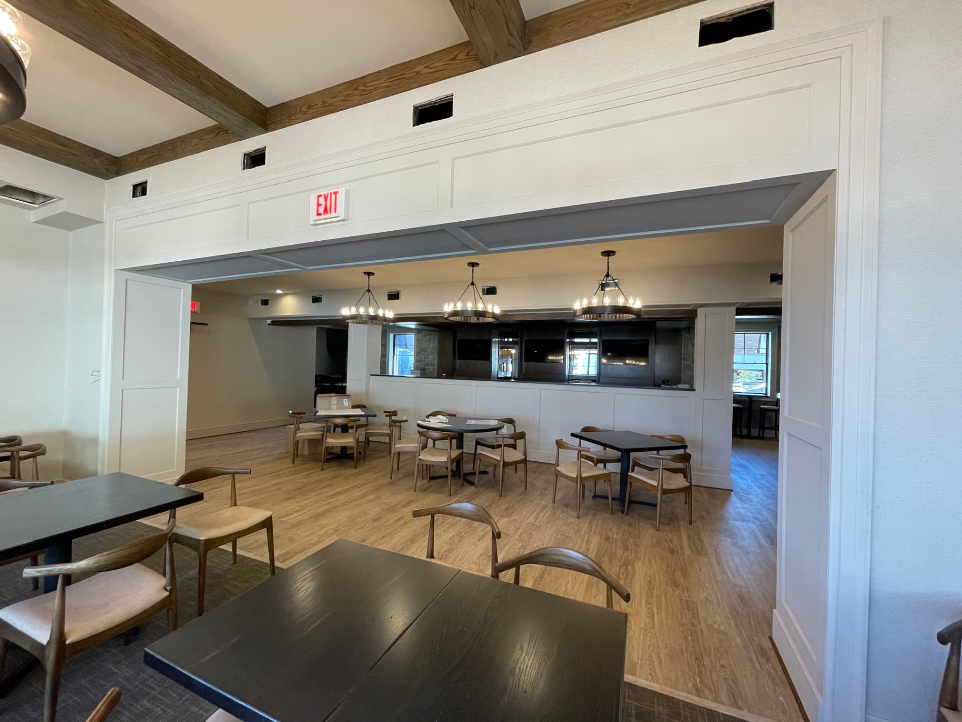 Commercial dining space with painted trim